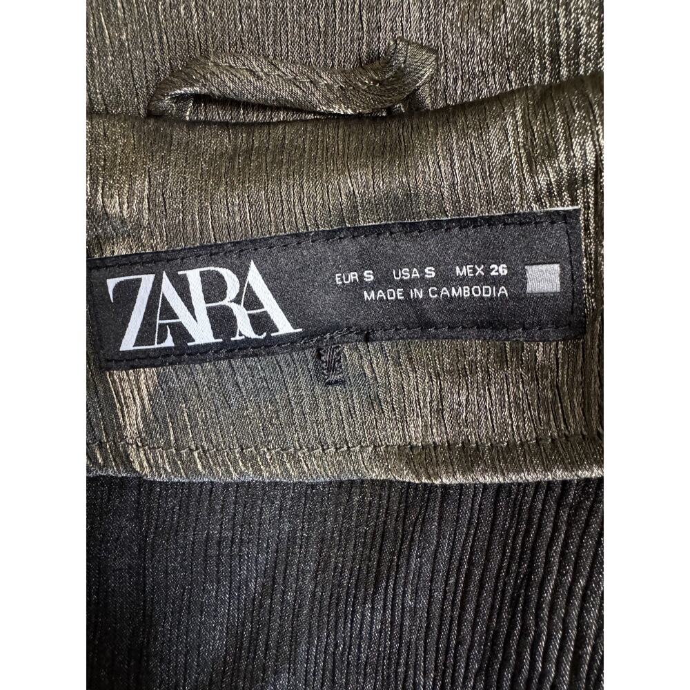 Zara Women’s S Metallic Wrap Blouse Long Sleeve Tie Waist - Picture 7 of 8